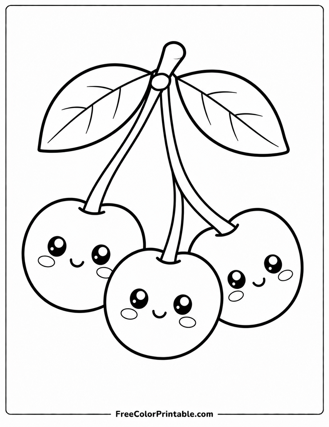 Kawaii cherries coloring page Coloring Page — Free Printable — free printable coloring page